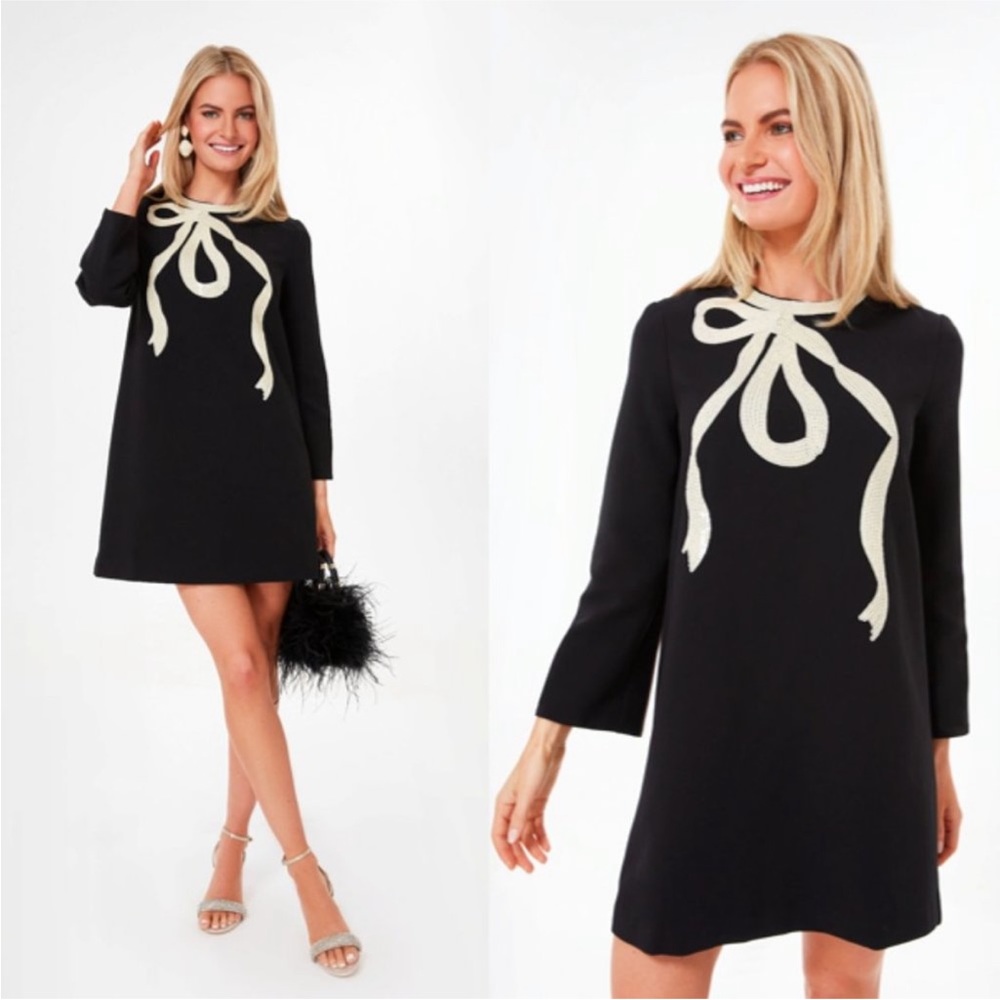 NWT Tuckernuck | Black Bow Jamie Long Sleeve Sequins Mini Dress Size XS